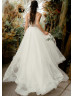 Illusion Neck Tulle Ruffled Chic Wedding Dress